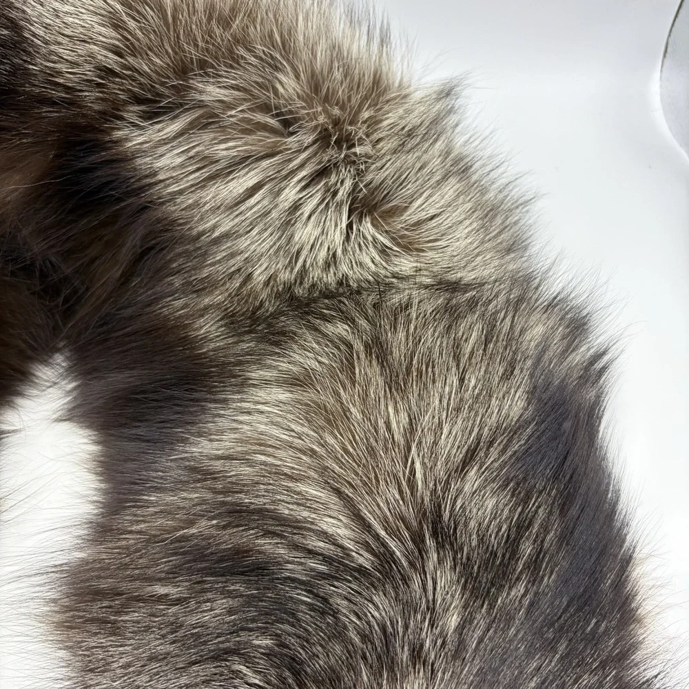 Vintage Silver Fox Fur Thick Collar Scarf Dark Silver Russian USSR